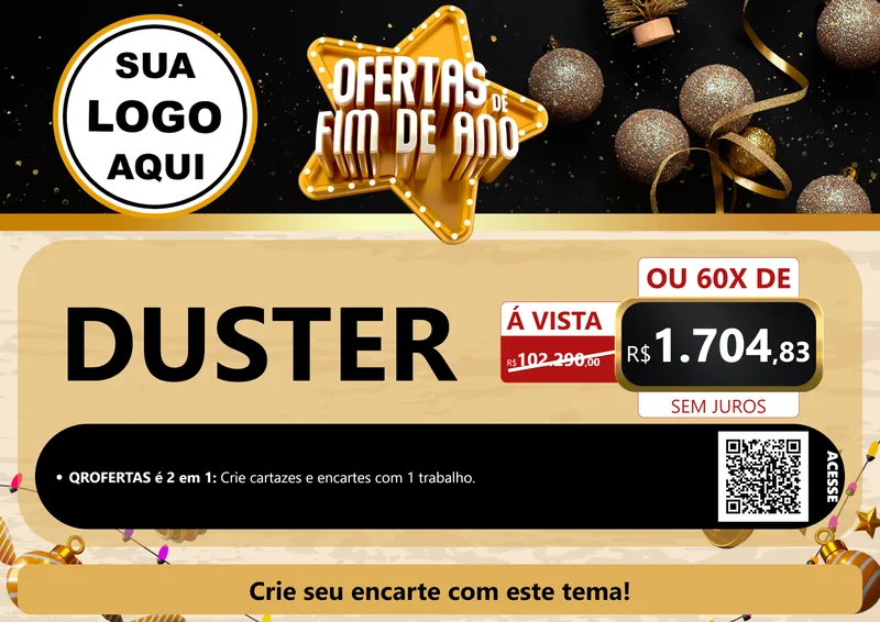 Modelo de Cartaz para Cartaz A4 Horizontal com o tema Ofertas de Fim de Ano para Concessionaria de Carros