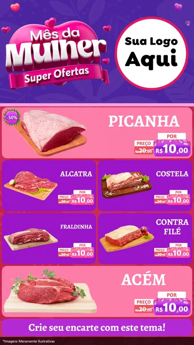 Modelo de TV para TV Vertical com o tema Mês da Mulher - Super Ofertas para Açougue
