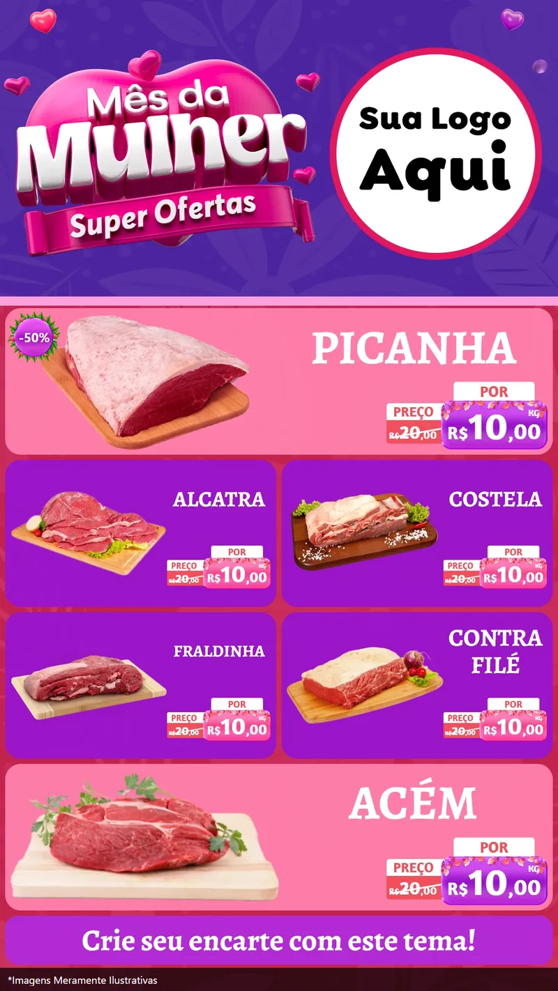 Modelo de TV para TV Vertical com o tema Mês da Mulher - Super Ofertas para Açougue
