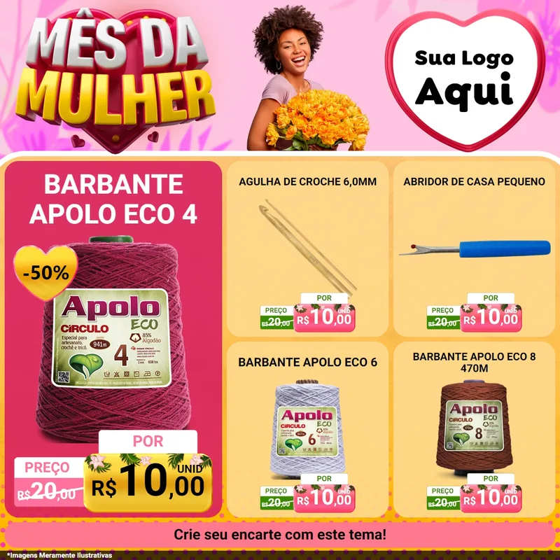Modelo de Rede Social para Feed Facebook com o tema Mês da Mulher para Armarinho e Aviamentos