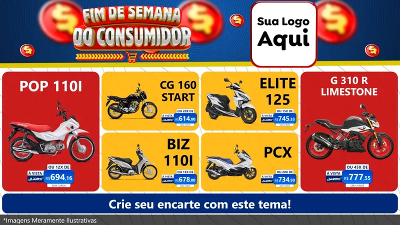 Modelo de TV para TV Horizontal com o tema Fim de Semana do Consumidor para Concessionaria de Motos