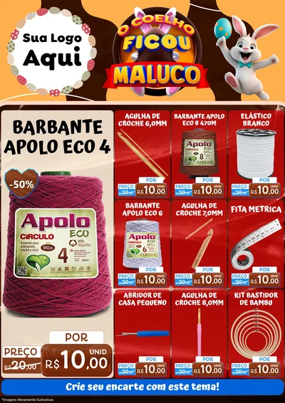 Modelo de Encarte para Encarte A4 Vertical com o tema O Coelho Ficou Maluco - Páscoa para Armarinho e Aviamentos