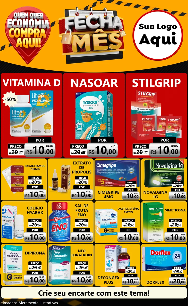 Modelo de Encarte para Encarte Grande com o tema Fecha Mês para Farmácia