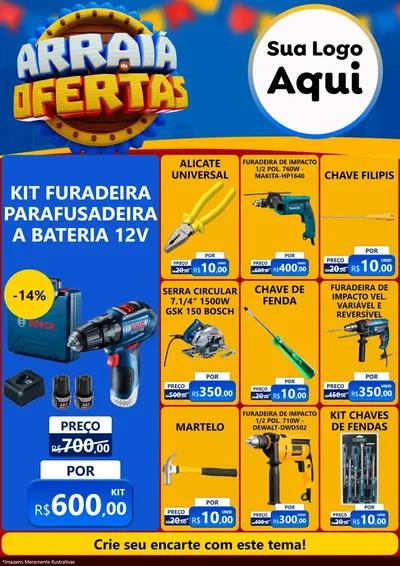 Modelo de Encarte para Encarte A4 Vertical com o tema Arraiá de Ofertas - Junina para Maquinas e Ferramentas