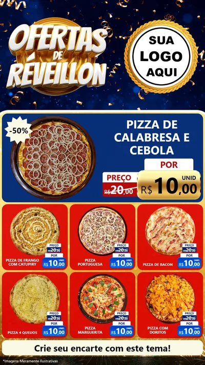 Modelo de Rede Social para Stories com o tema Ofertas de Réveillon para Pizzaria