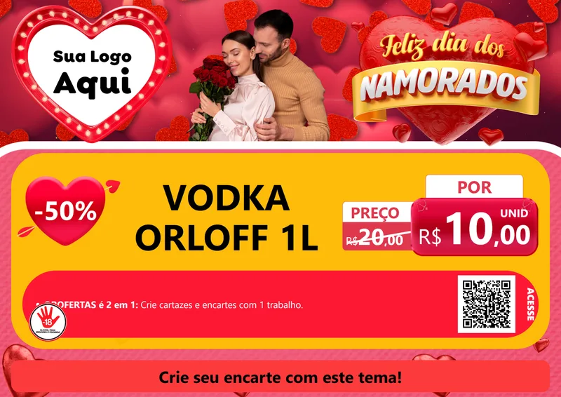 Modelo de Cartaz para Cartaz A4 Horizontal com o tema Feliz Dia Dos Namorados para Distribuidora de bebidas
