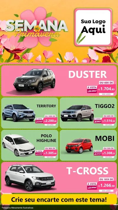 Modelo de TV para TV Vertical com o tema Semana da Primavera para Concessionaria de Carros