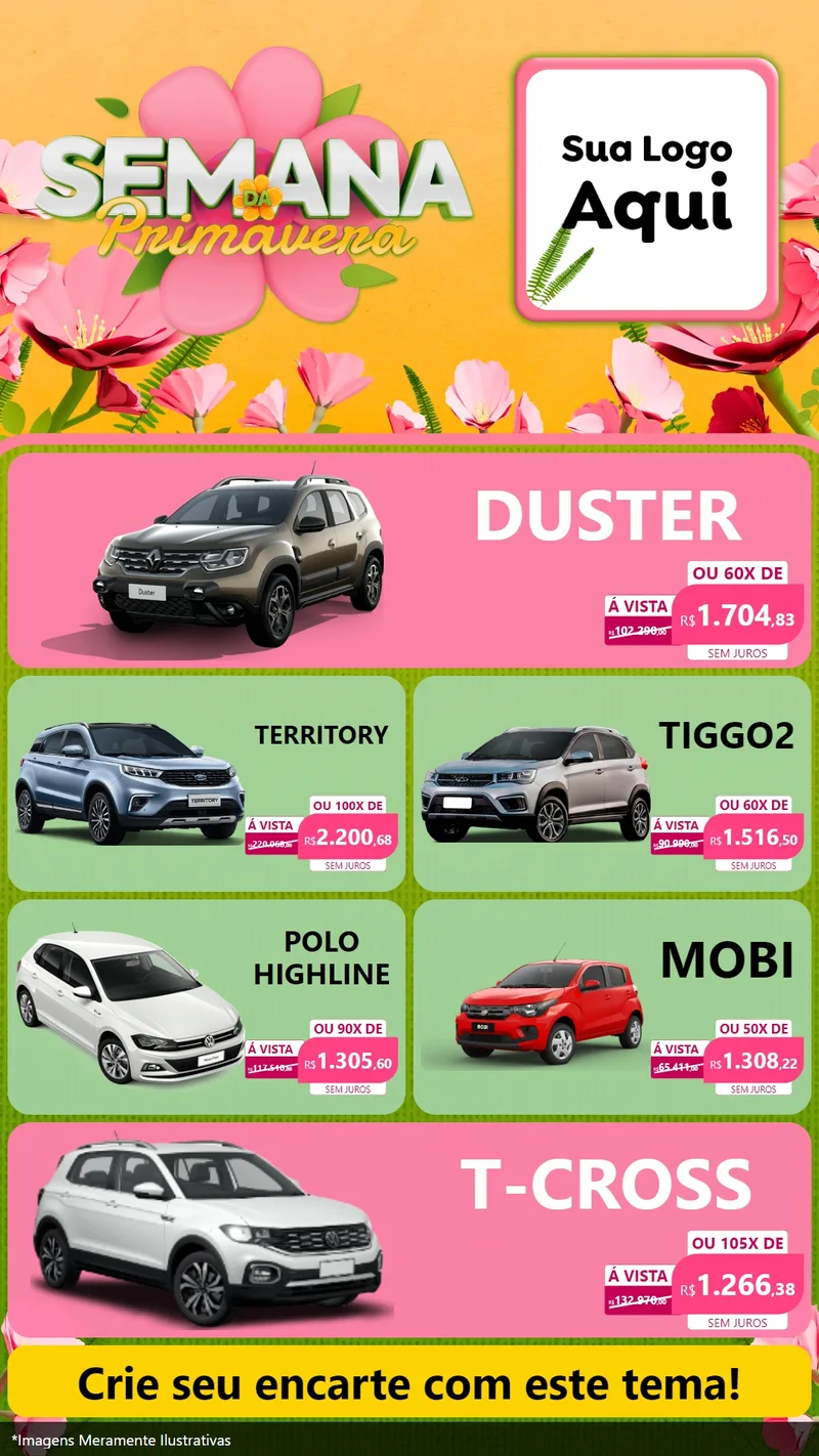 Modelo de TV para TV Vertical com o tema Semana da Primavera para Concessionaria de Carros