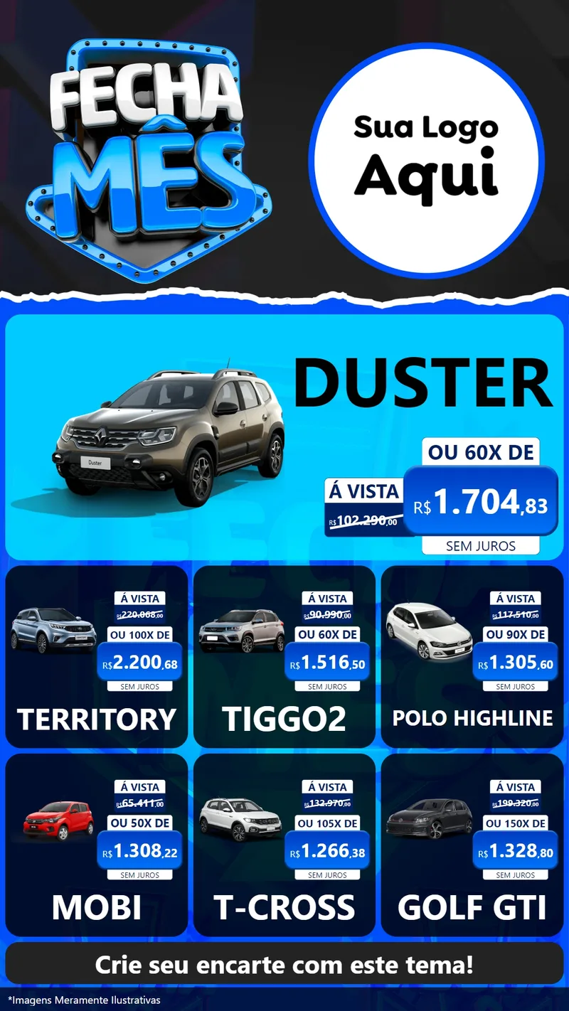 Modelo de Rede Social para Stories com o tema Fecha Mês para Concessionaria de Carros