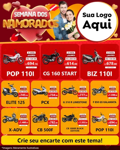Modelo de Rede Social para Feed Instagram com o tema Semana dos Namorados para Concessionaria de Motos