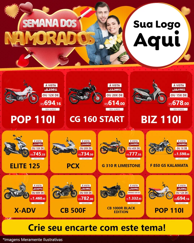 Modelo de Rede Social para Feed Instagram com o tema Semana dos Namorados para Concessionaria de Motos
