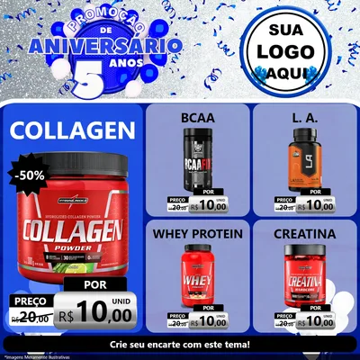 Modelo de Rede Social para Feed Facebook com o tema Promoção de Aniversário - 5 Anos para Suplementos alimentares