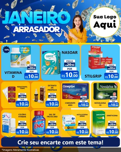 Modelo de Rede Social para Feed Instagram com o tema Janeiro Arrasador para Farmácia