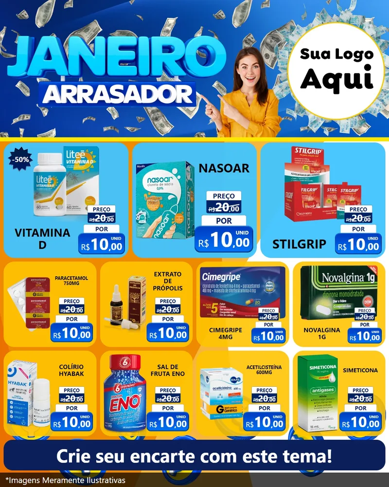 Modelo de Rede Social para Feed Instagram com o tema Janeiro Arrasador para Farmácia