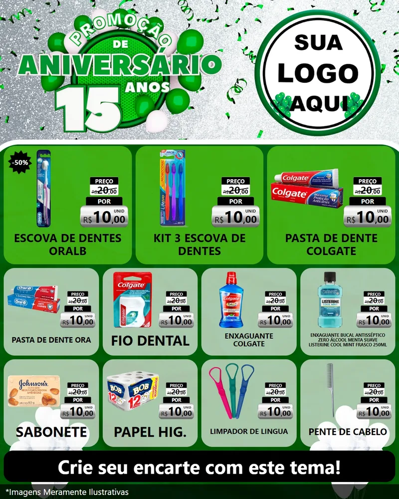 Modelo de Rede Social para Feed Instagram com o tema Promoção de Aniversário - 15 Anos para Higiene Pessoal