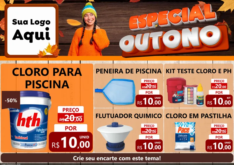 Modelo de Encarte para Encarte A4 Horizontal com o tema Especial Outono para Produtos para Piscina