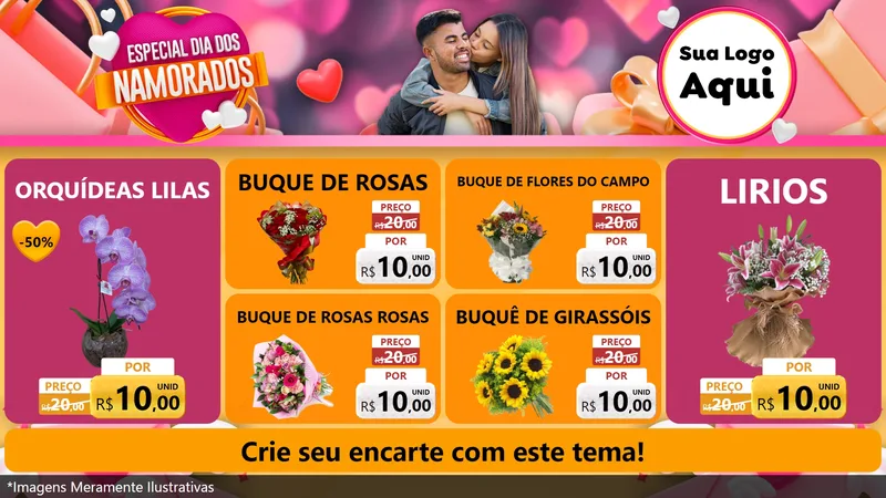 Modelo de TV para TV Horizontal com o tema Especial Dia dos Namorados para Floricultura e jardim