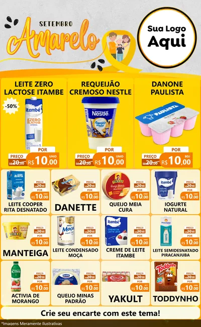 Modelo de Encarte para Encarte Grande com o tema Setembro Amarelo para Frios e Laticínios