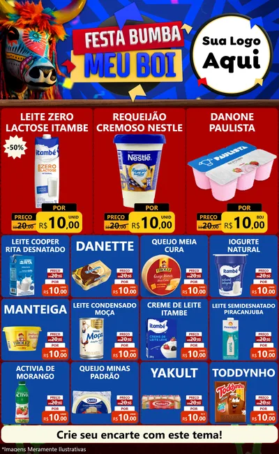 Modelo de Encarte para Encarte Grande com o tema Festa Bumba meu Boi para Frios e Laticínios