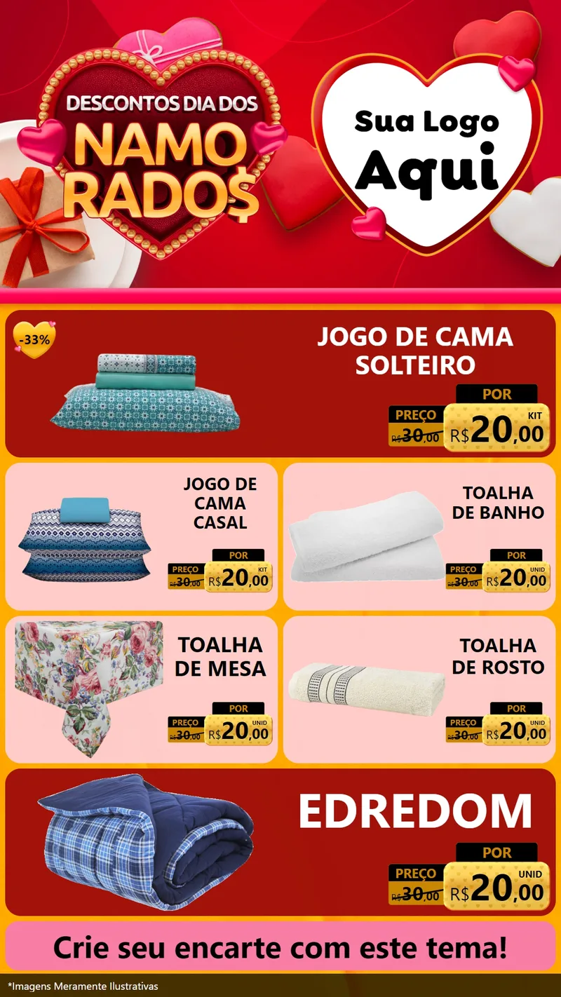 Modelo de TV para TV Vertical com o tema Descontos Dia dos Namorados para Cama, Mesa e Banho
