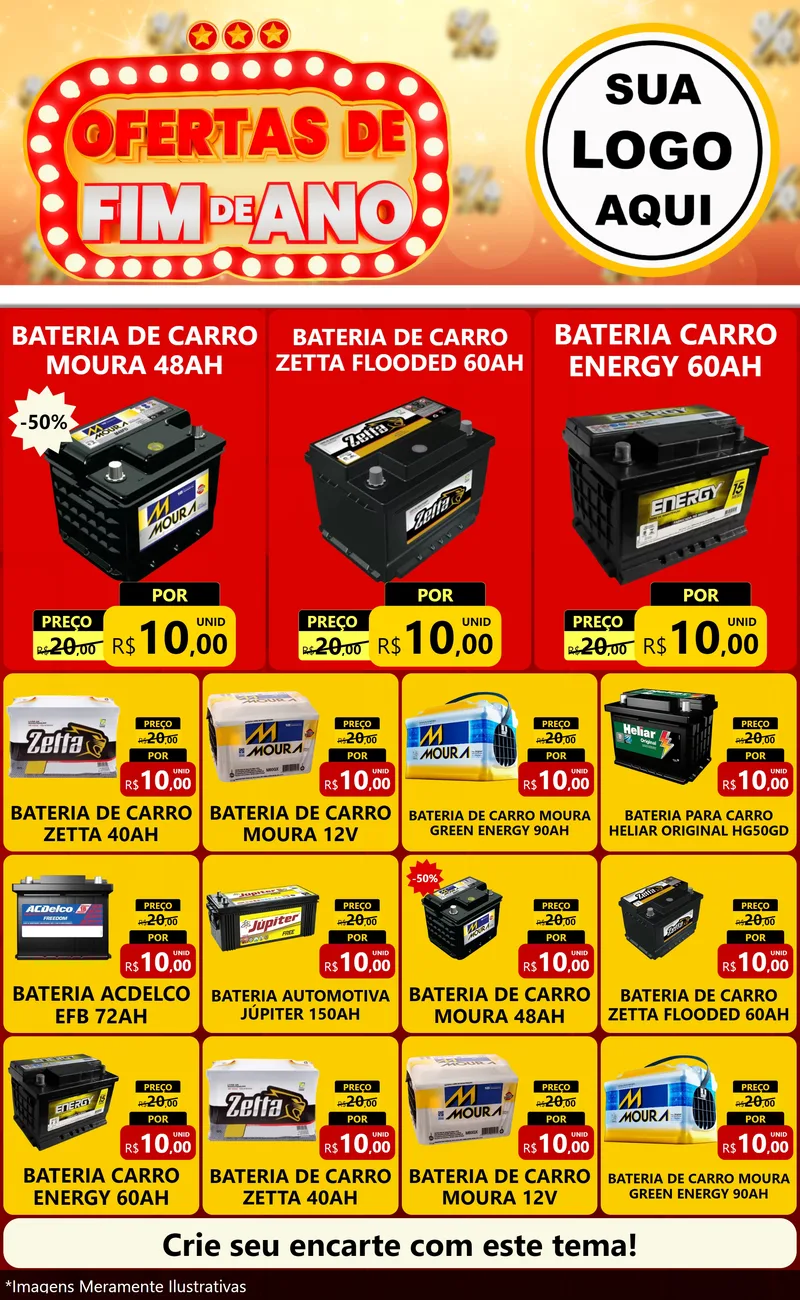 Modelo de Encarte para Encarte Grande com o tema Ofertas de Fim de Ano para Baterias Elétricas