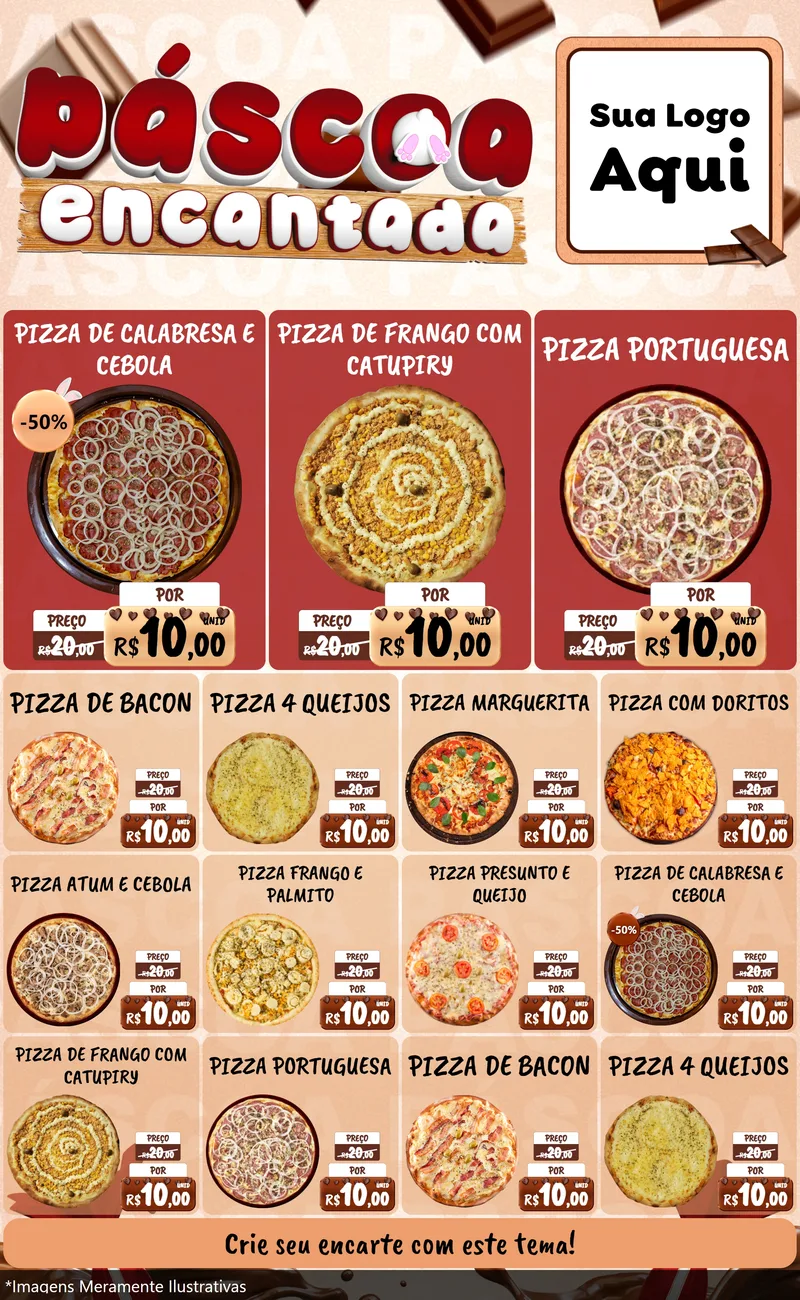 Modelo de Encarte para Encarte Grande com o tema Páscoa Encantada para Pizzaria