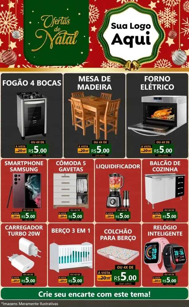 Modelo de Encarte para Encarte Grande com o tema Natal de Ofertas para Móveis e Eletro