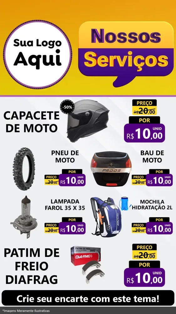 Modelo de TV para TV Vertical com o tema Nossos Serviços para Moto peças