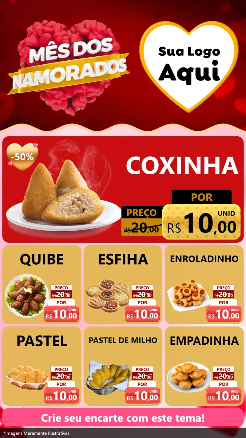 Modelo de Rede Social para Stories com o tema Mês dos Namorados para Salgadaria
