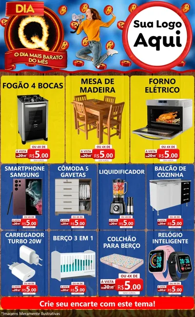 Modelo de Encarte para Encarte Grande com o tema Dia Q - O Dia Mais Barato Do Mês para Móveis e Eletro