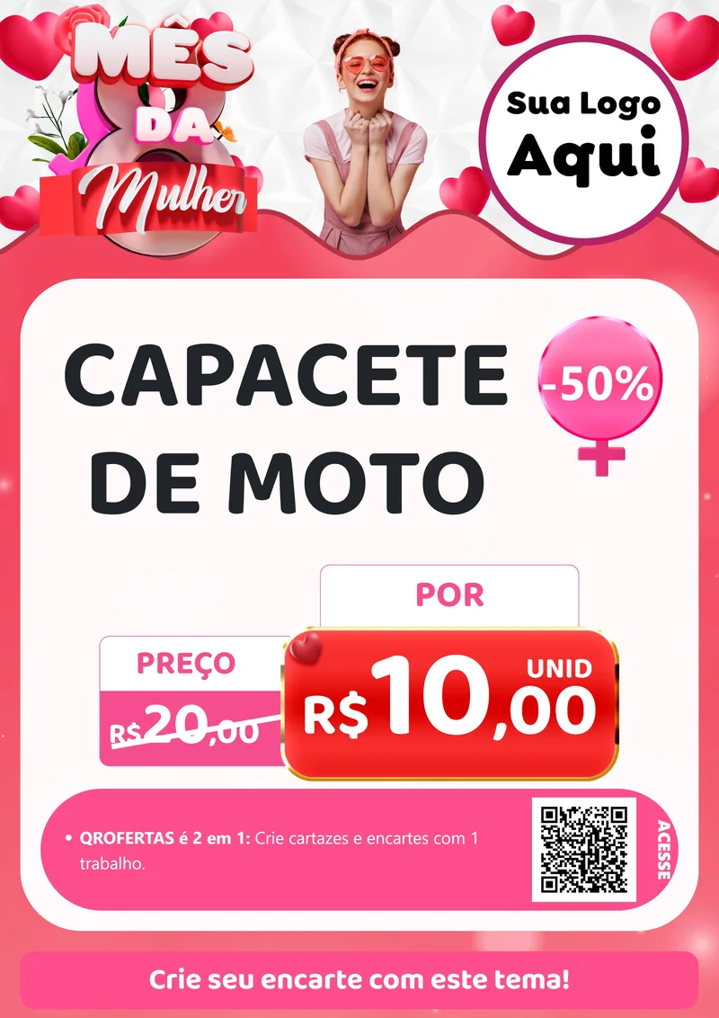 Modelo de Cartaz para Cartaz A4 Vertical com o tema Mês da Mulher para Moto peças