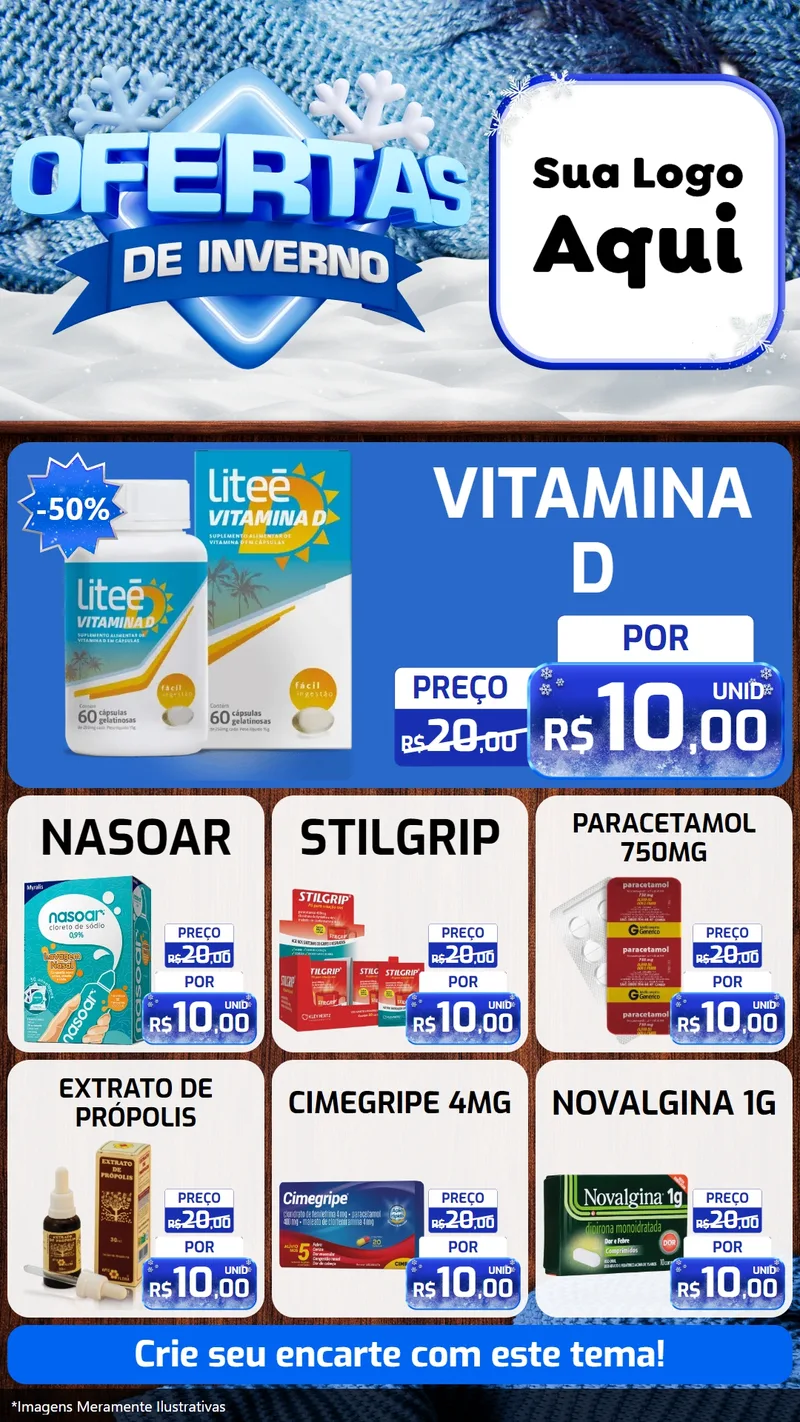 Modelo de Rede Social para Stories com o tema Ofertas de Inverno para Farmácia