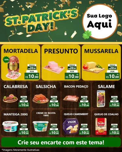 Modelo de Rede Social para Feed Instagram com o tema St Patriks Day para Frios e Laticínios