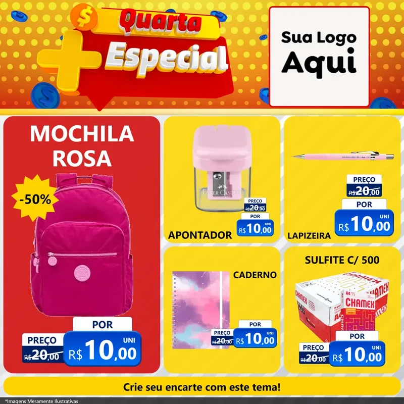 Modelo de Rede Social para Feed Facebook com o tema Quarta Mais Especial para Papelaria