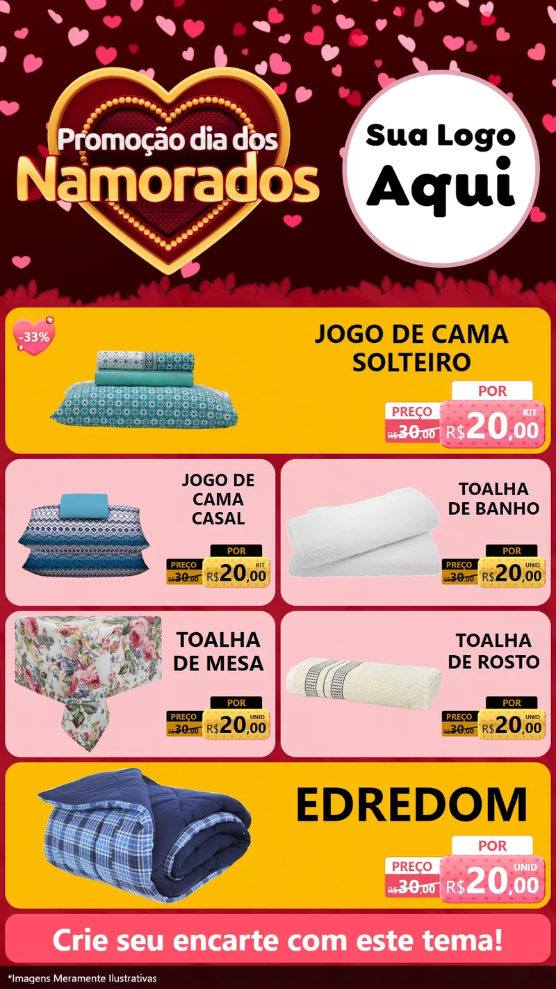 Modelo de TV para TV Vertical com o tema Promoção Dia Dos Namorados para Cama, Mesa e Banho