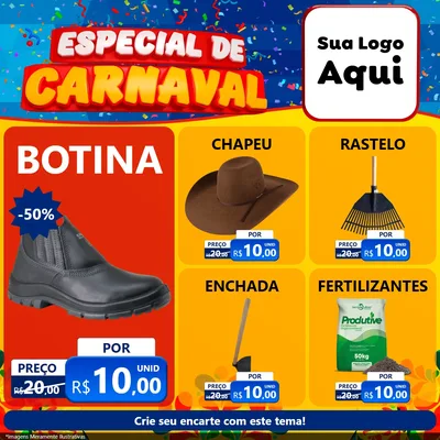 Modelo de Rede Social para Feed Facebook com o tema Especial de Carnaval para Agropecuária