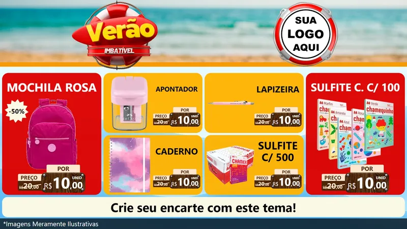 Modelo de TV para TV Horizontal com o tema Verão Imbatível para Papelaria