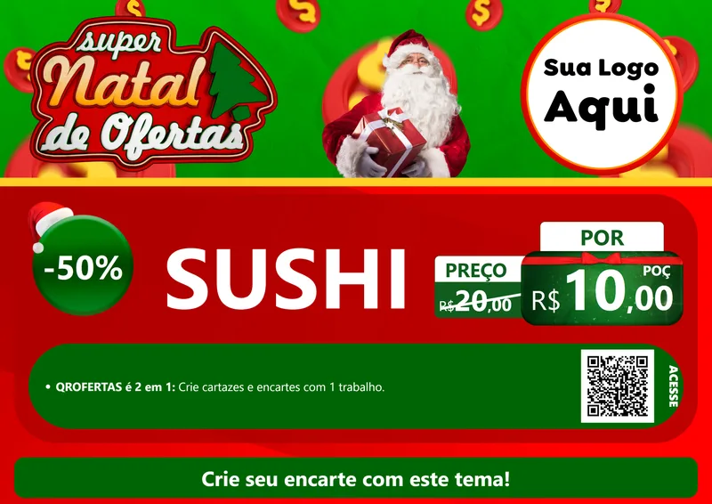 Modelo de Cartaz para Cartaz A4 Horizontal com o tema Super Natal de Ofertas para Comida japonesa