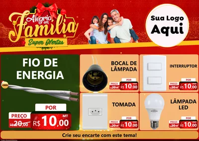 Modelo de Encarte para Encarte A4 Horizontal com o tema Alegria em Família Super Ofertas - Natal para Materiais Elétricos