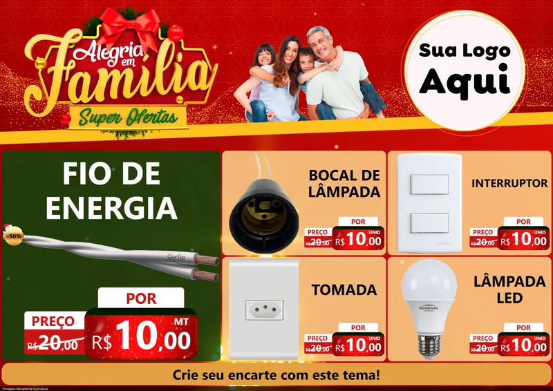 Modelo de Encarte para Encarte A4 Horizontal com o tema Alegria em Família Super Ofertas - Natal para Materiais Elétricos