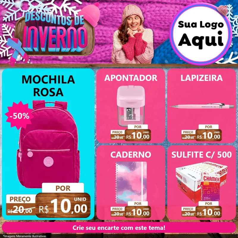 Modelo de Rede Social para Feed Facebook com o tema Descontos de Inverno para Papelaria