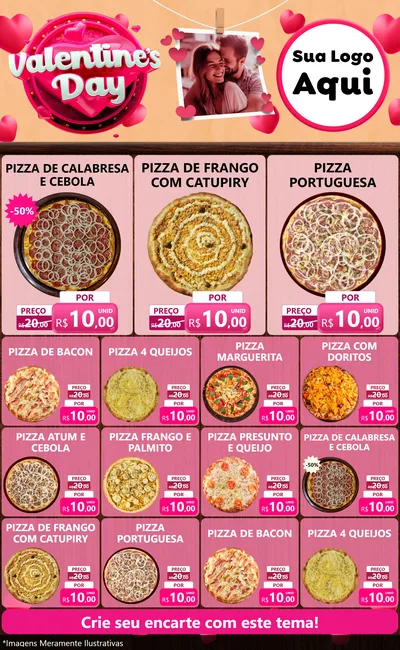 Modelo de Encarte para Encarte Grande com o tema Valentine's Day para Pizzaria