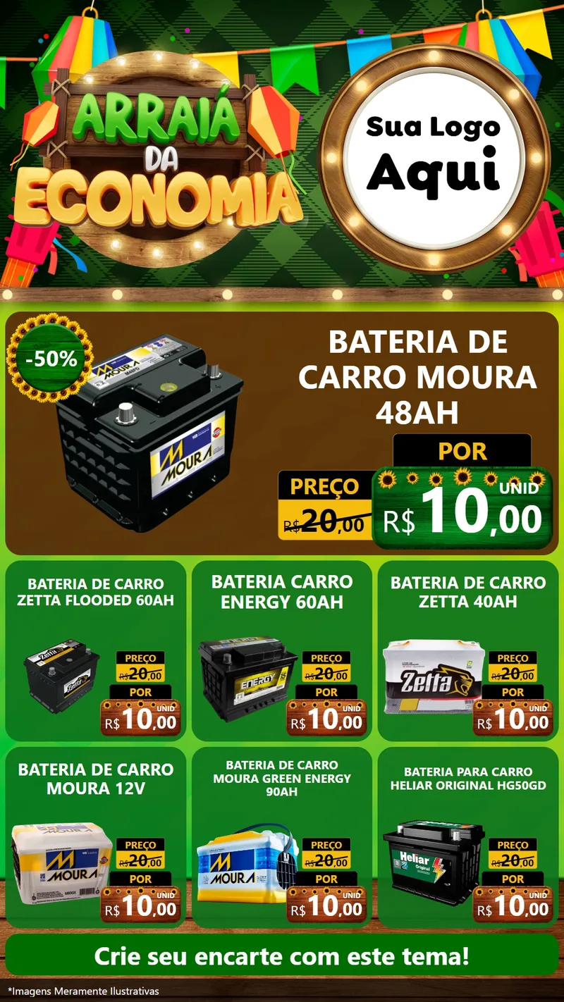 Modelo de Rede Social para Stories com o tema Arraiá de Economia para Baterias Elétricas