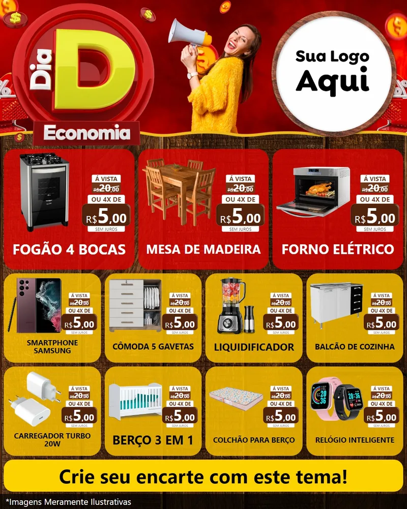 Modelo de Rede Social para Feed Instagram com o tema Dia D Economia para Móveis e Eletro