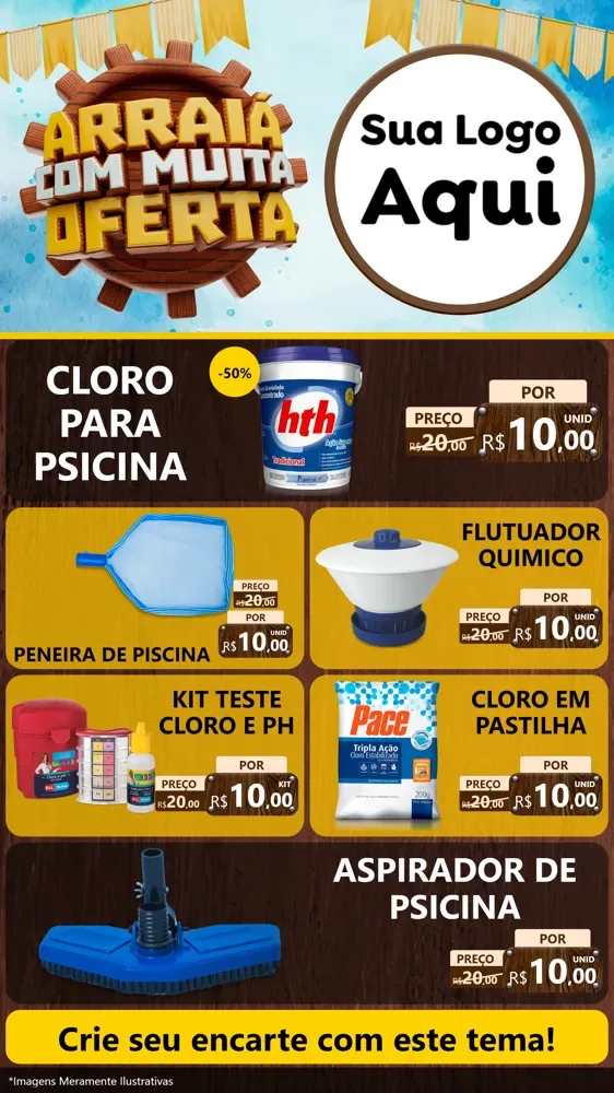 Modelo de TV para TV Vertical com o tema Ofertas de São João - Junina para Produtos para Piscina
