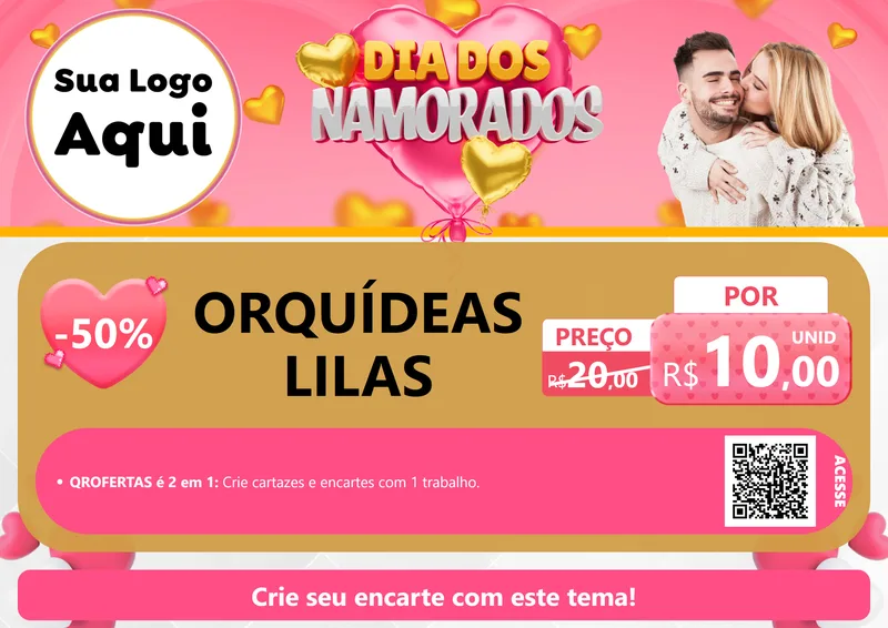 Modelo de Cartaz para Cartaz A4 Horizontal com o tema Dia dos Namorados para Floricultura e jardim