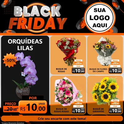 Modelo de Rede Social para Feed Facebook com o tema Black Friday para Floricultura e jardim