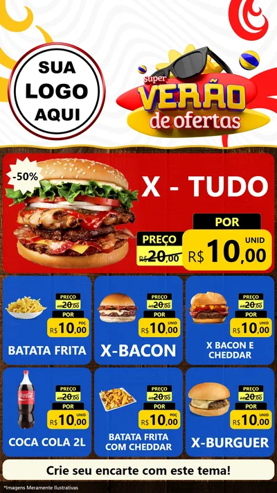 Modelo de Rede Social para Stories com o tema Super Verão de Ofertas para Hamburgueria
