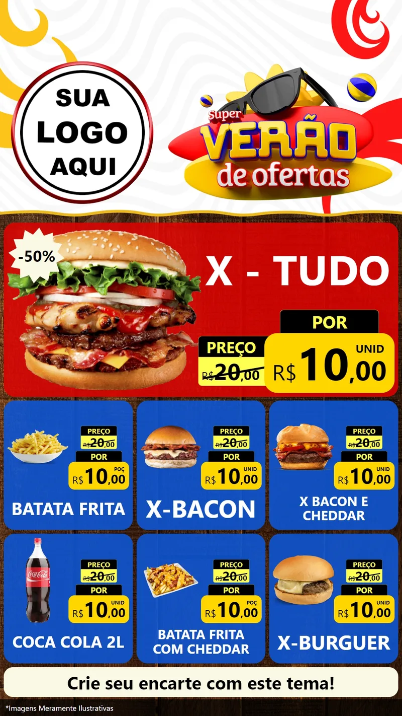 Modelo de Rede Social para Stories com o tema Super Verão de Ofertas para Hamburgueria