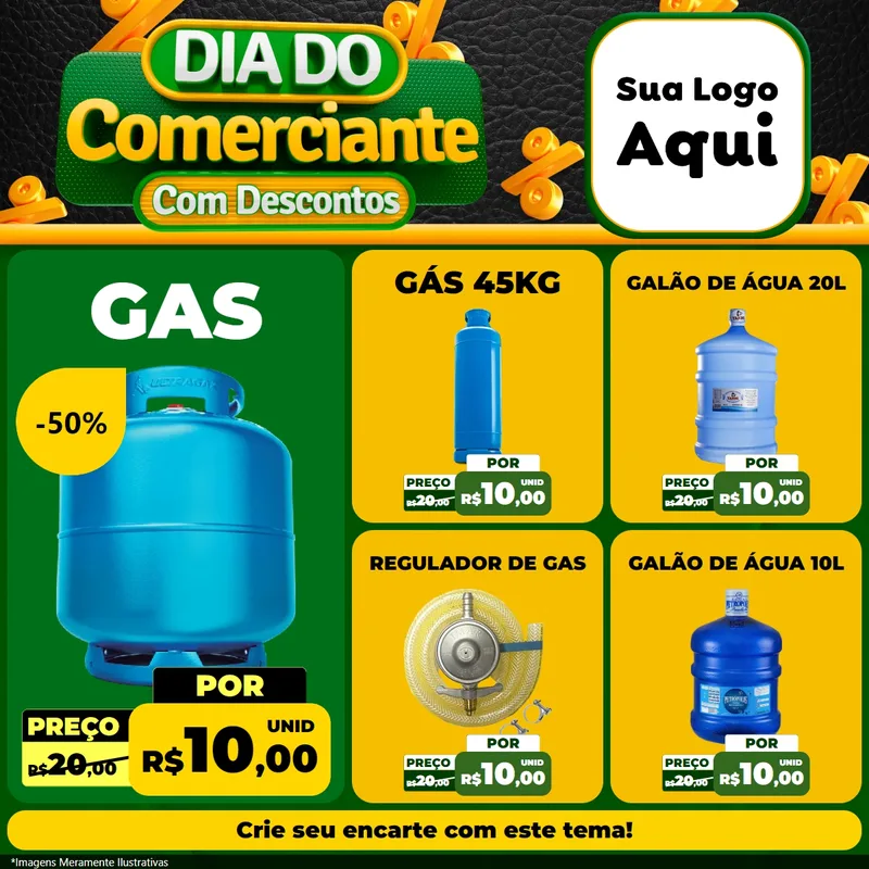 Modelo de Rede Social para Feed Facebook com o tema Dia do Comerciante com Descontos para Água e gás